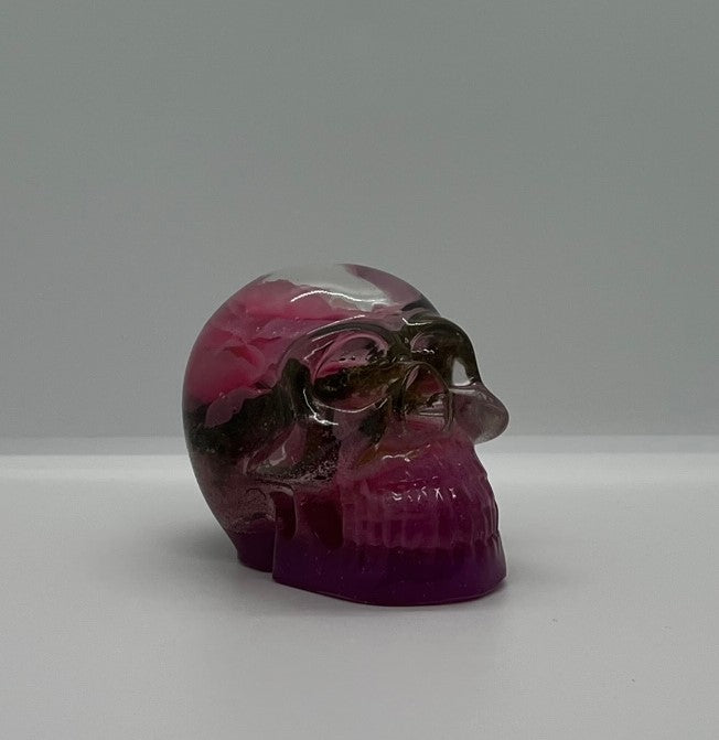 Resin Pink Rose & Moss Skull