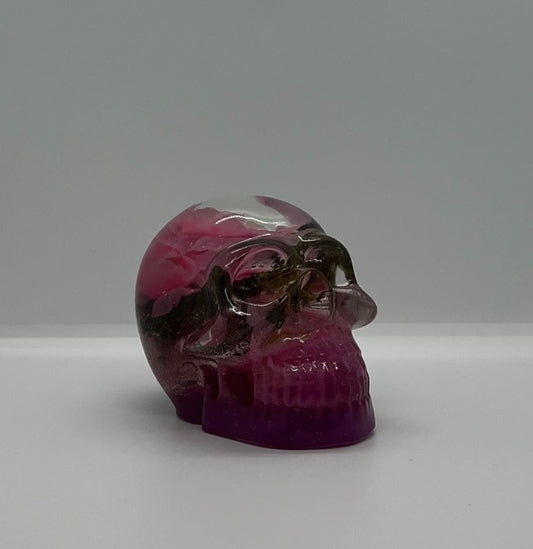 Resin Pink Rose & Moss Skull